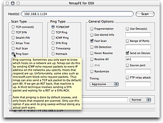 NmapFE frontend showing tooltip